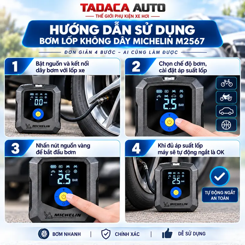 Hướng dẫn sử dụng Bơm lốp không dây Michelin M2567