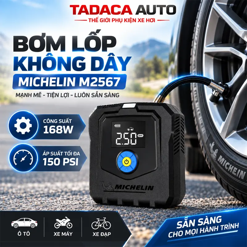 Công suất 168W, hỗ trợ bơm hơi nhanh chóng