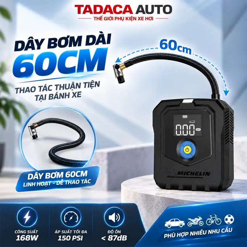 Dây bơm dài 60cm, thao tác thuận tiện tại bánh xe