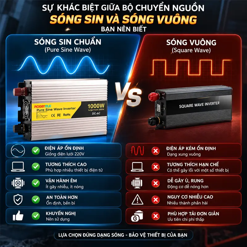 Sự khác biệt giữa bộ chuyển nguồn sóng sin và sóng vuông bạn nên biết  