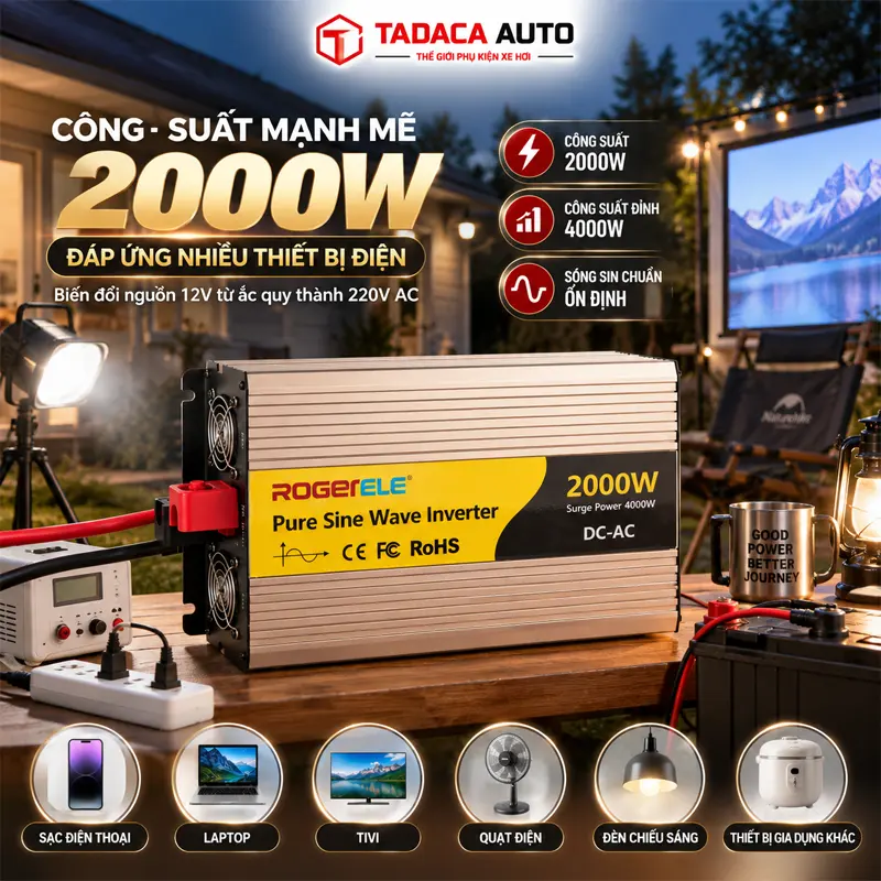 Công suất 2000W đáp ứng nhiều nhu cầu sử dụng điện