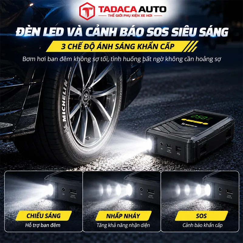 Thiết kế nhỏ gọn, có đèn LED/SOS và sạc dự phòng USB  