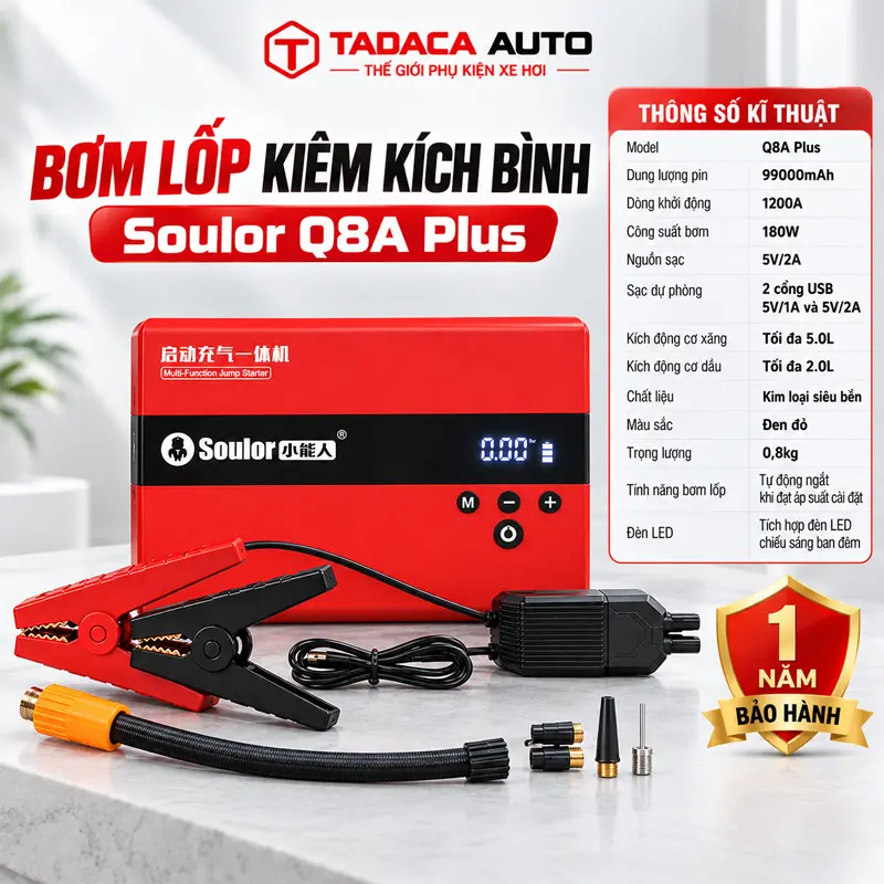 Thông tin sản phẩm bơm lốp kiêm kích bình Soulor 99000mAh cao cấp