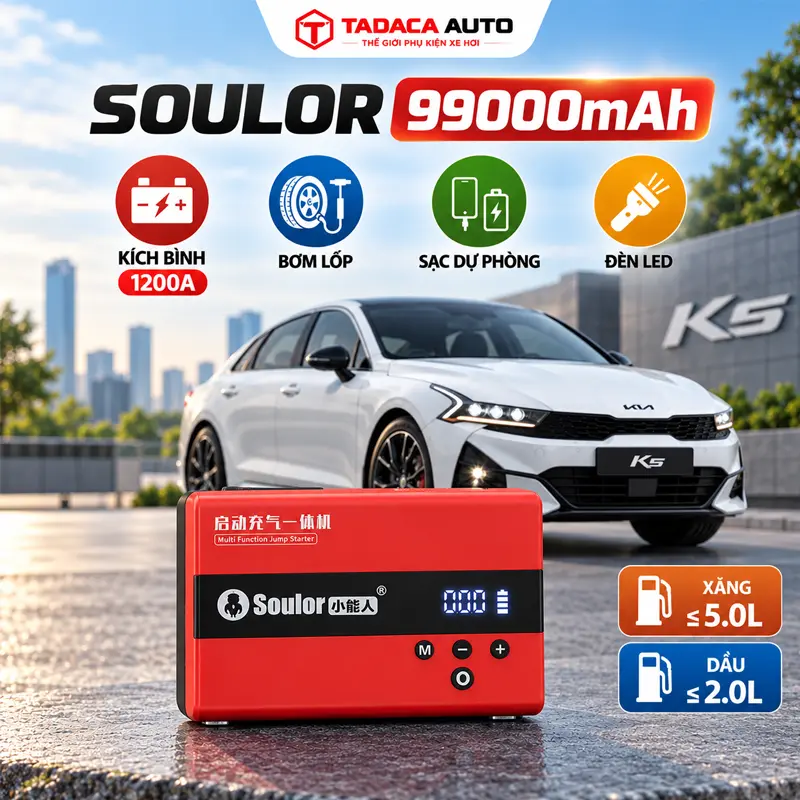 Bơm lốp kiêm kích bình Soulor 99000mAh đa năng