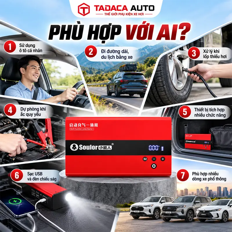 Bơm lốp kiêm kích bình Soulor 99000mAh phù hợp với ai?