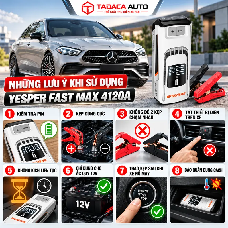 Những lưu ý khi sử dụng kích bình ắc quy Yesper Fast Max 4120A