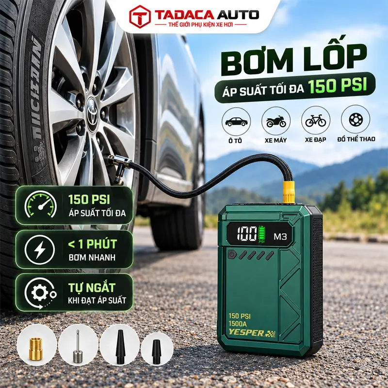 Máy bơm lốp áp suất 150 PSI, hỗ trợ xử lý lốp non hơi