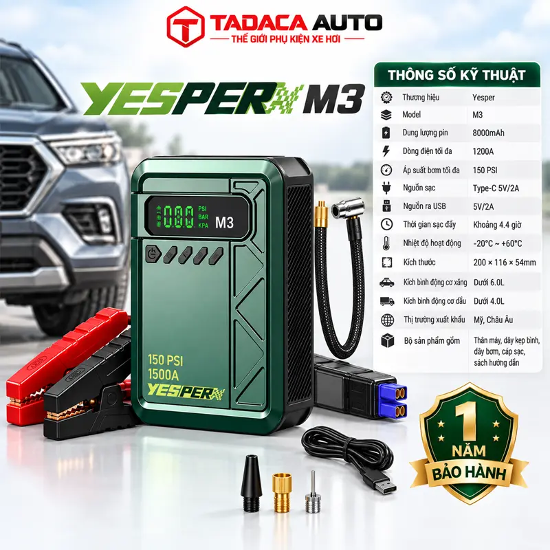 Thông tin sản phẩm bơm lốp kiêm kích bình Yesper M3 đa năng