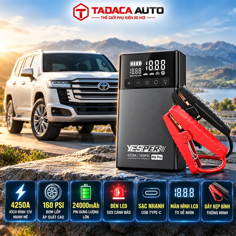 Bơm lốp kiêm kích bình Yesper M6 Pro 