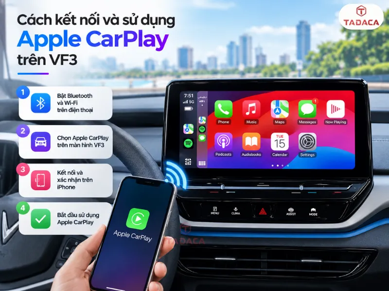 Cách kết nối và sử dụng Apple CarPlay trên VF3
