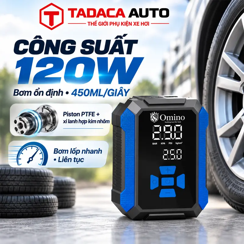 Công suất 120W – hỗ trợ bơm lốp nhanh chóng