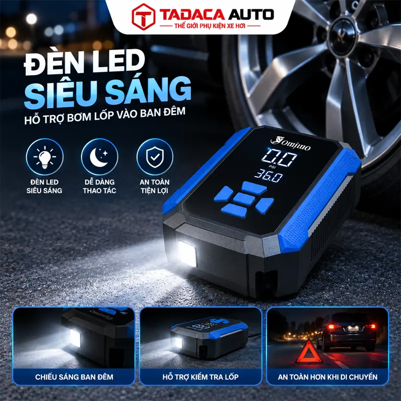 Tích hợp đèn LED – hỗ trợ bơm lốp vào ban đêm