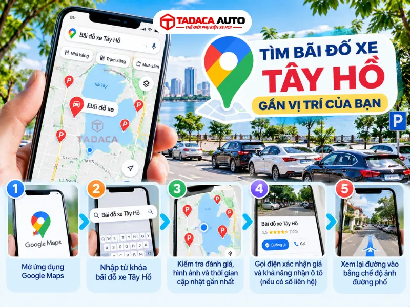 Cách tìm bãi đỗ xe Tây Hồ gần vị trí của bạn trên Google Maps