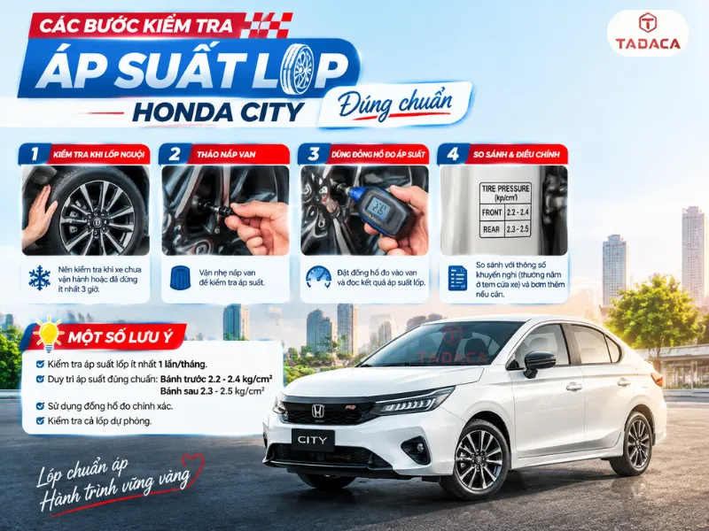 Cách kiểm tra áp suất lốp Honda City chính xác
