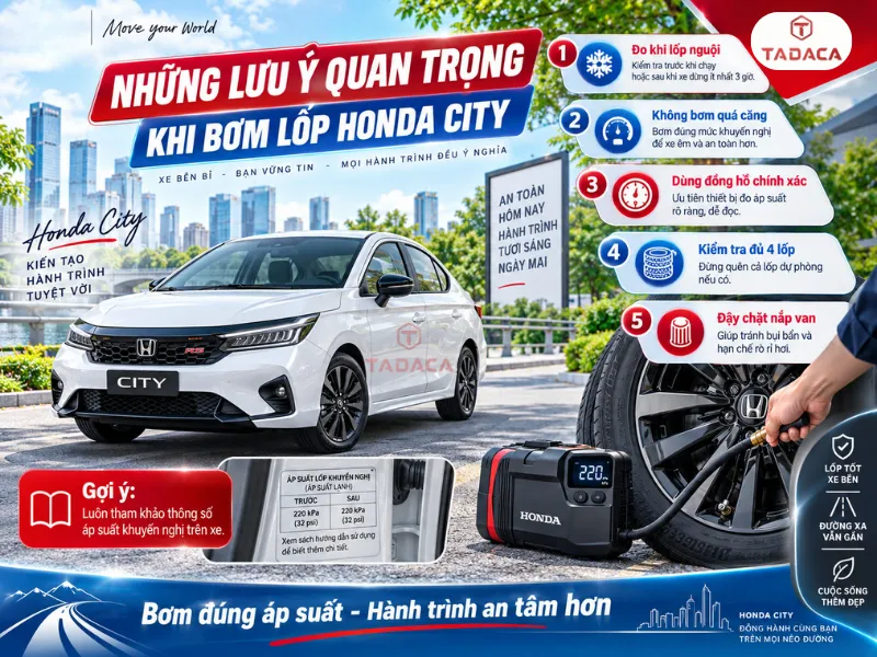 Những lưu ý quan trọng khi bơm lốp Honda City