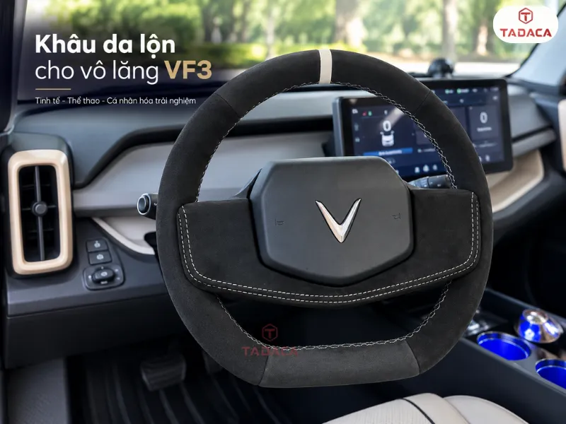 Khâu vô lăng VF3 bằng da Nappa