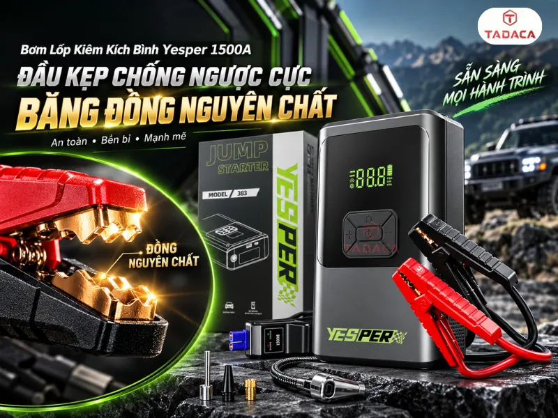 yesper 1500A có đầu kẹp chống ngược cực bằng đồng nguyên chất