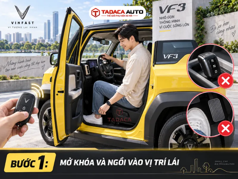 Bước 1: Mở khóa và ngồi vào vị trí lái 