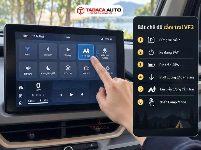 Các bước bật chế độ cắm trại VF3 trên màn hình