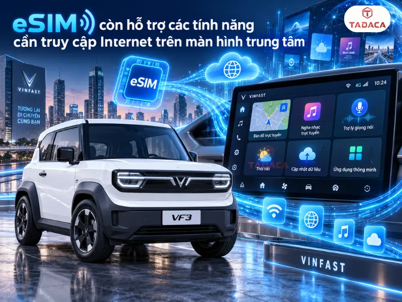 eSIM hỗ trợ các tính năng cần truy cập Internet trên màn hình trung tâm vf3