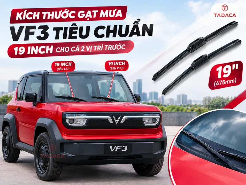 Kích thước gạt mưa VF3 theo thông số tiêu chuẩn