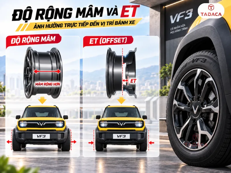 Độ rộng mâm và ET ảnh hưởng trực tiếp đến vị trí bánh xe