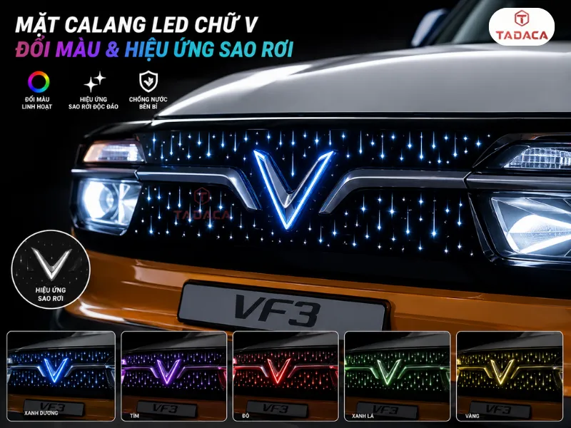 Mặt calang LED chữ V đổi màu và hiệu ứng sao rơi