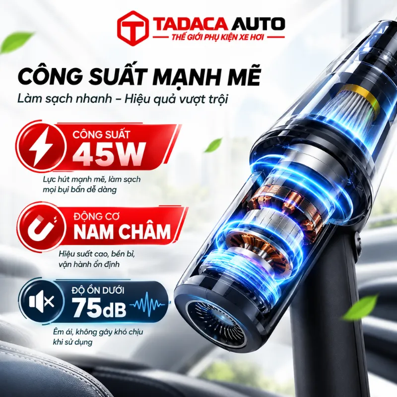 Công suất 45W kết hợp động cơ nam châm