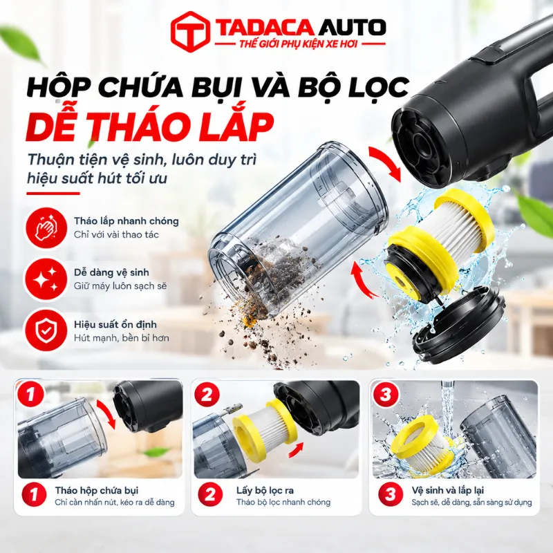Hộp chứa bụi 0.3L và bộ lọc dễ vệ sinh