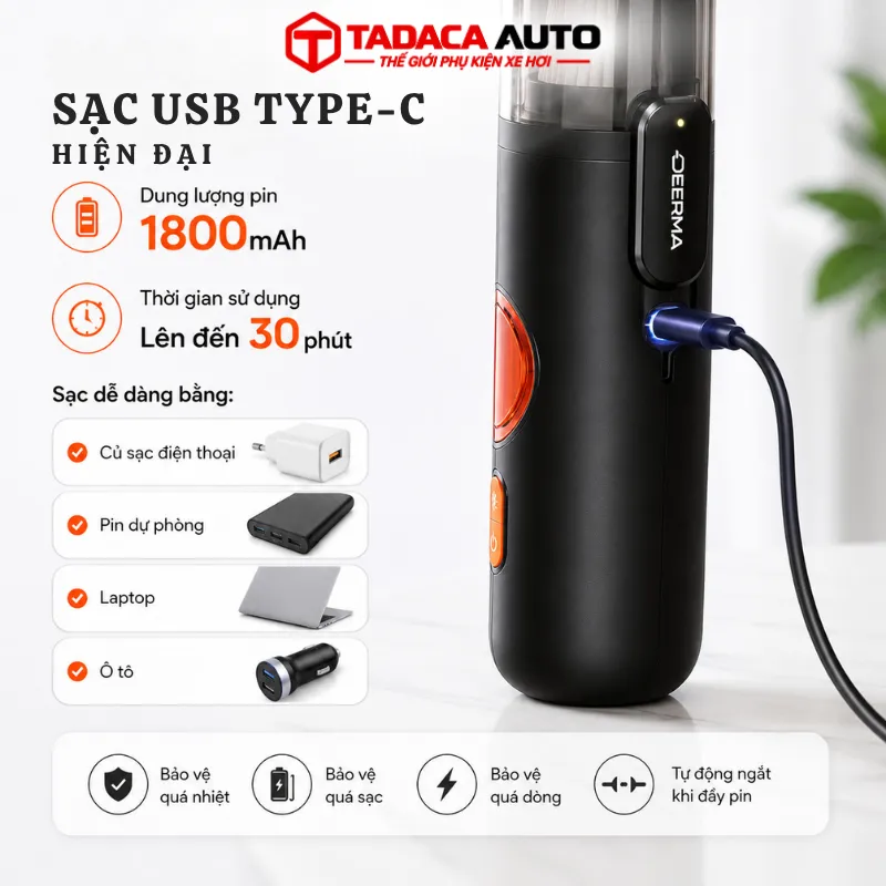 Pin 1.800mAh dùng liên tục khoảng 30 phút