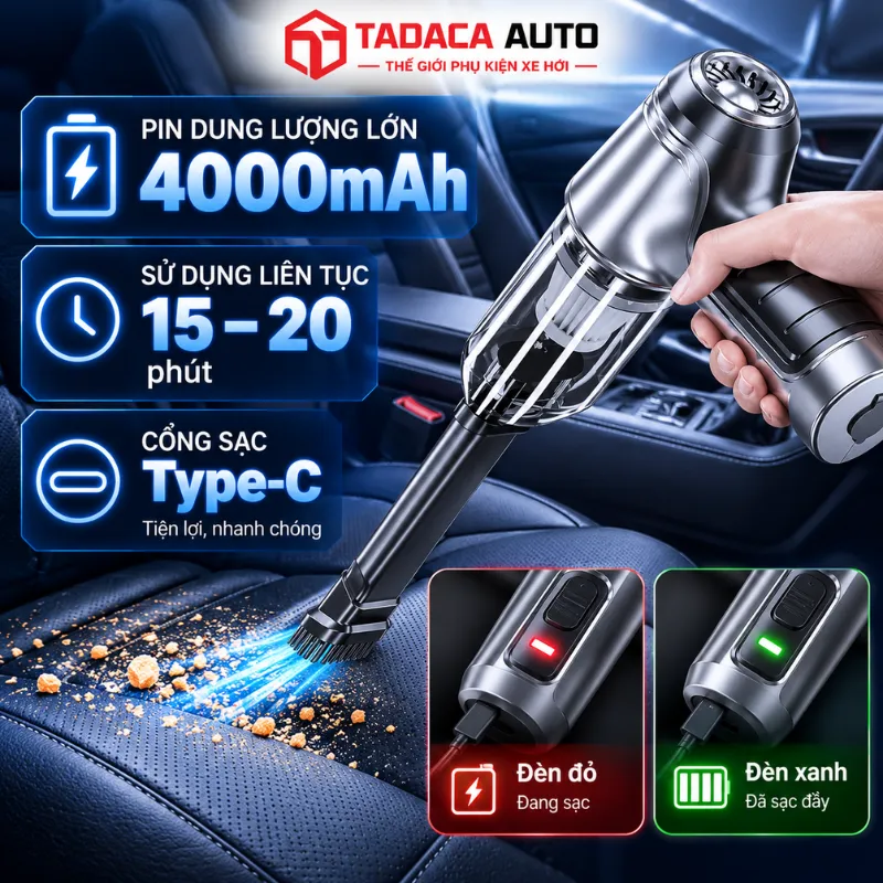 Pin 4000mAh, sử dụng khoảng 15–20 phút