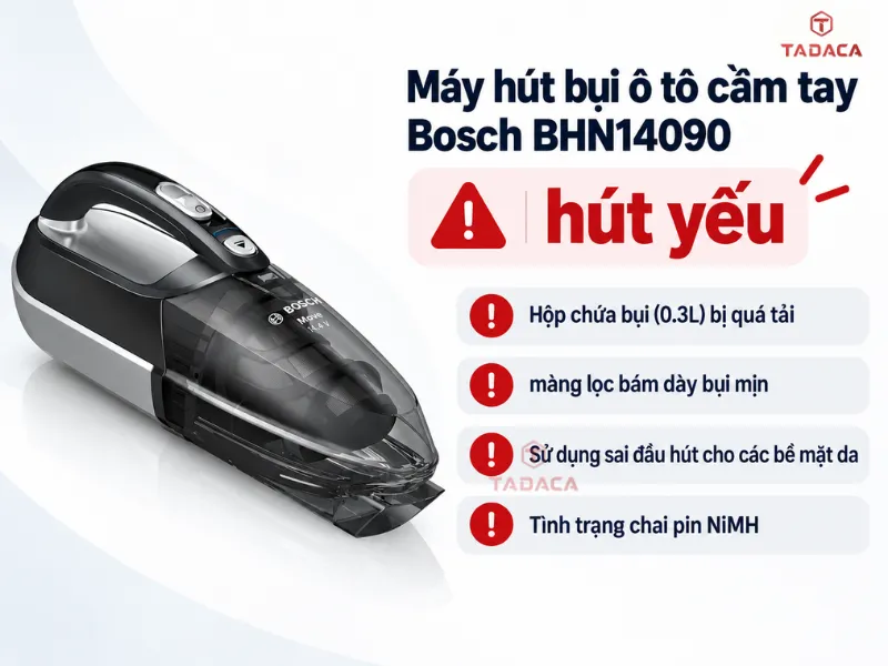Nguyên nhân máy hút bụi ô tô Bosch BHN14090 hút yếu