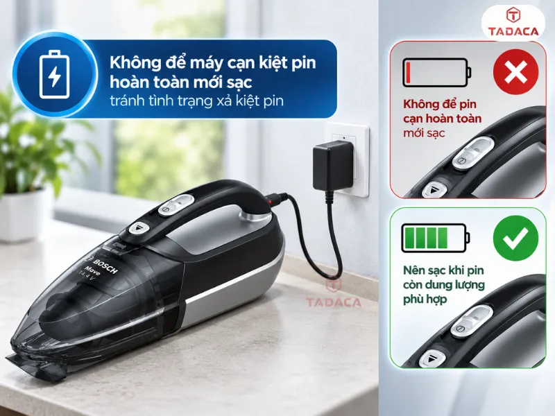 Không để máy cạn kiệt pin hoàn toàn mới sạc