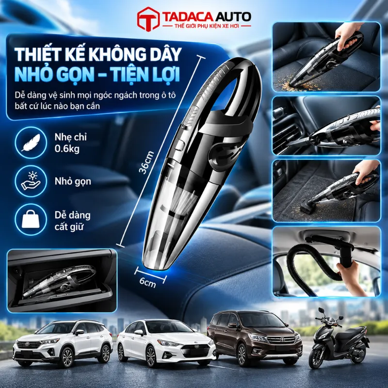 Thiết kế không dây nhỏ gọn, thuận tiện sử dụng trong ô tô