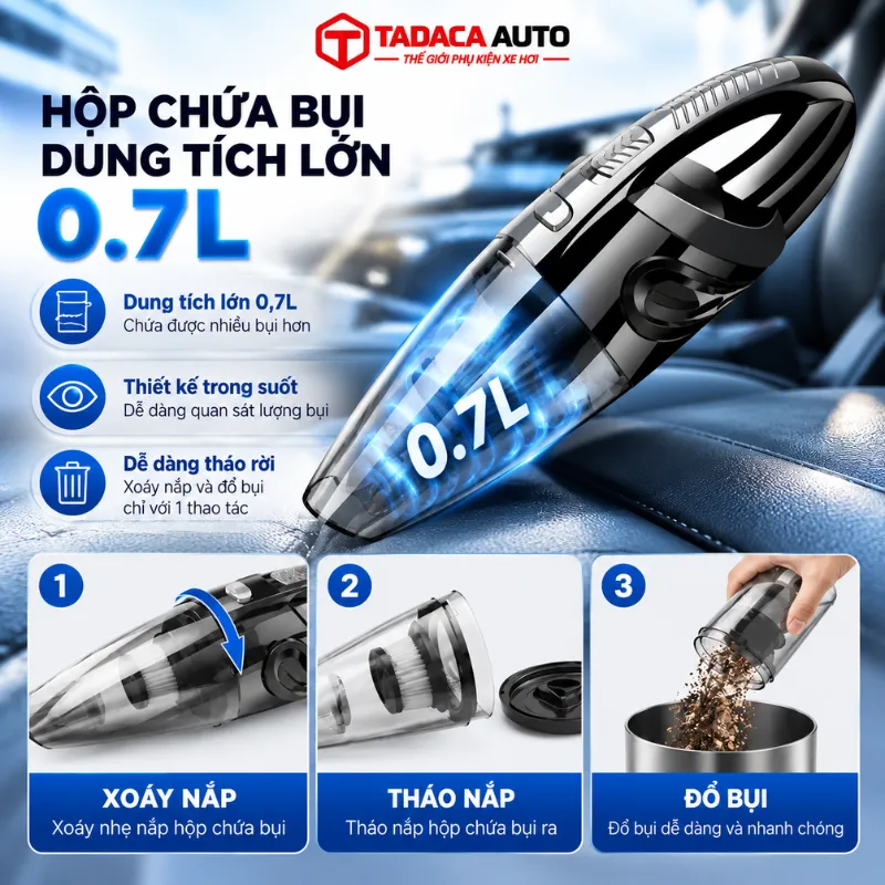 Hộp chứa bụi dung tích lớn 0,7 lít