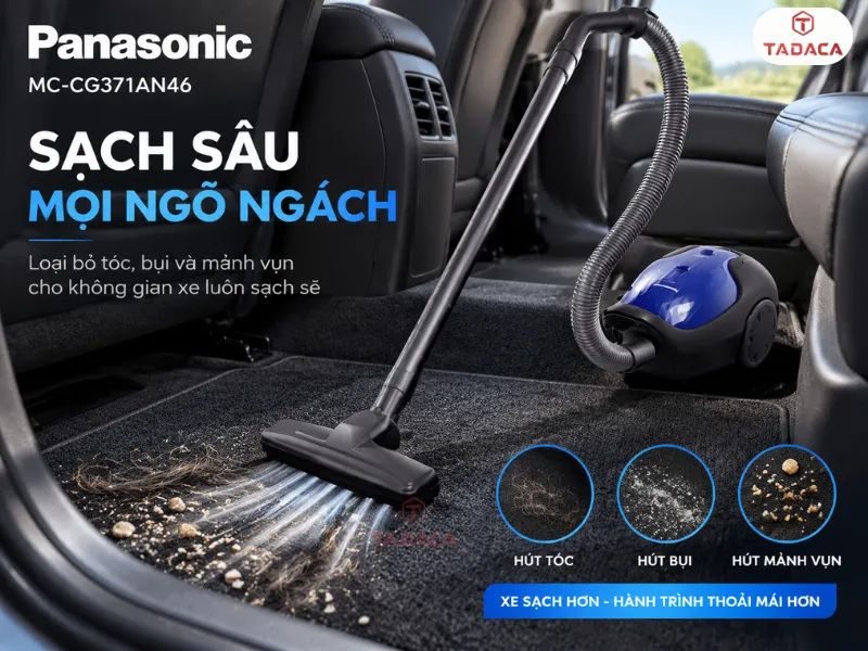 Panasonic MC-CG371AN46 làm sạch tóc và rác vụn trên thảm