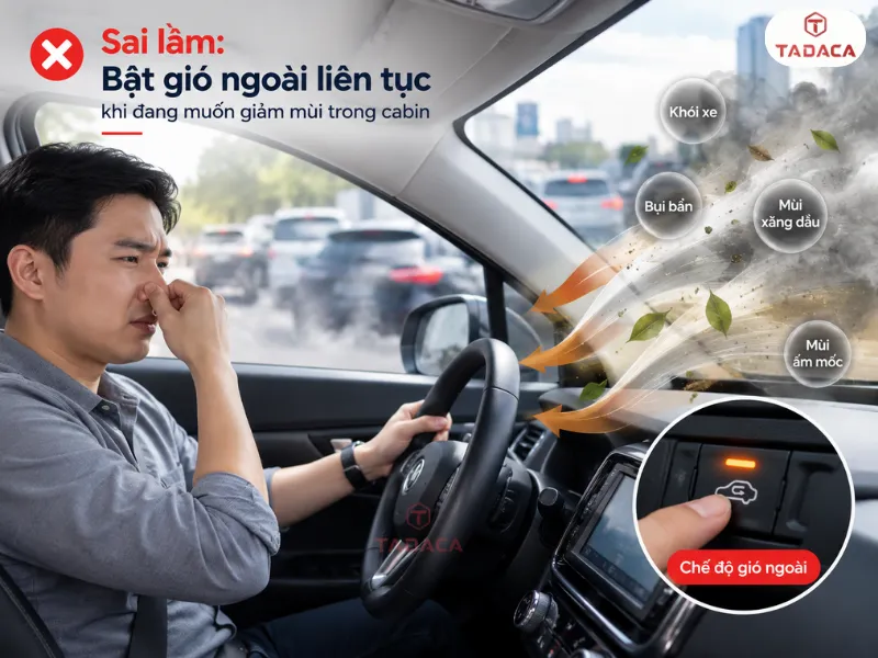 Bật gió ngoài liên tục khi đang muốn giảm mùi trong cabin