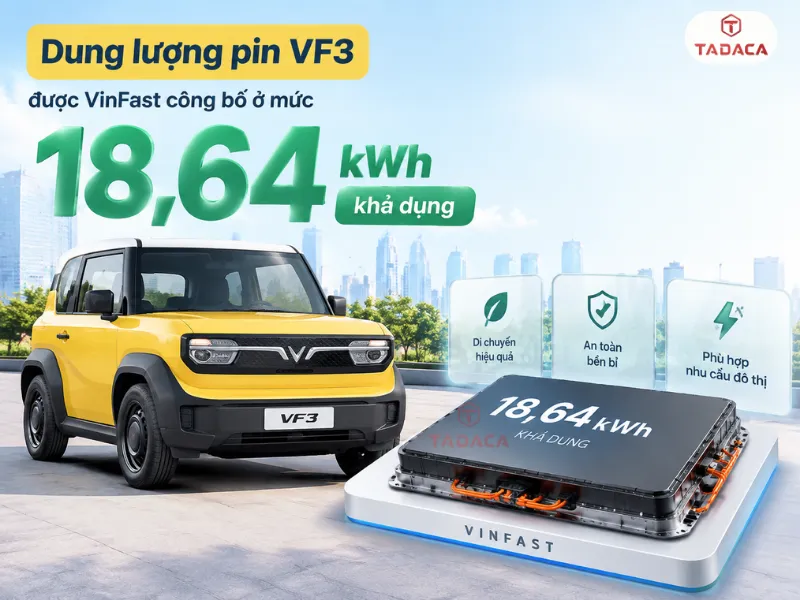 Dung lượng pin VF3 là 18,64 kWh 