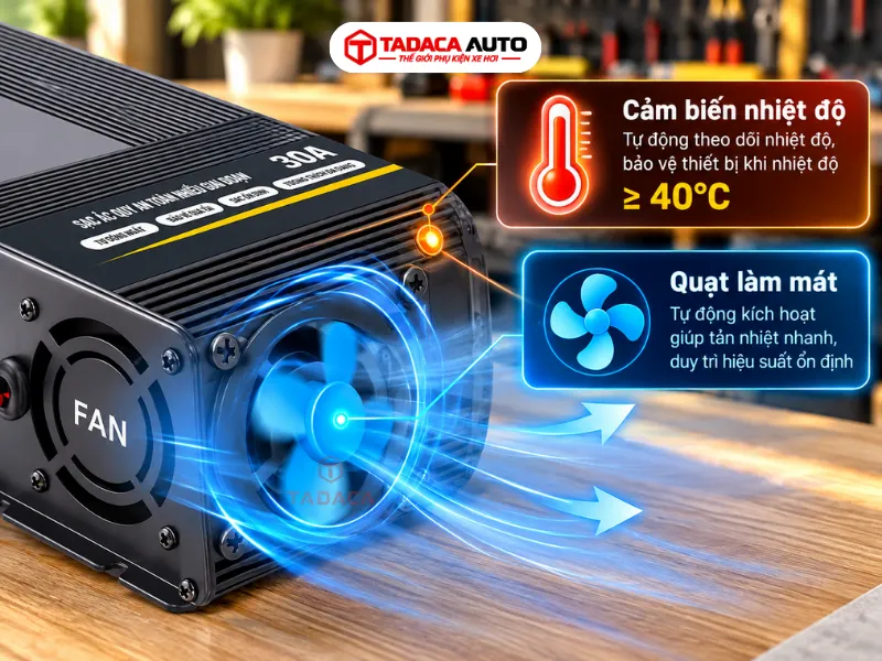 Cảm biến nhiệt độ và quạt làm mát hỗ trợ vận hành