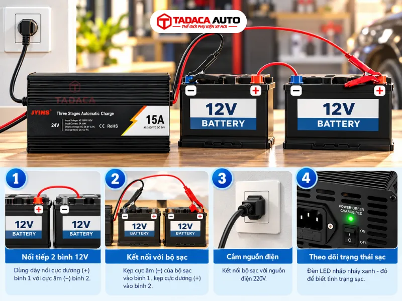 Hướng dẫn sử dụng Sạc Ắc Quy JYINS 24V/15A 150Ah