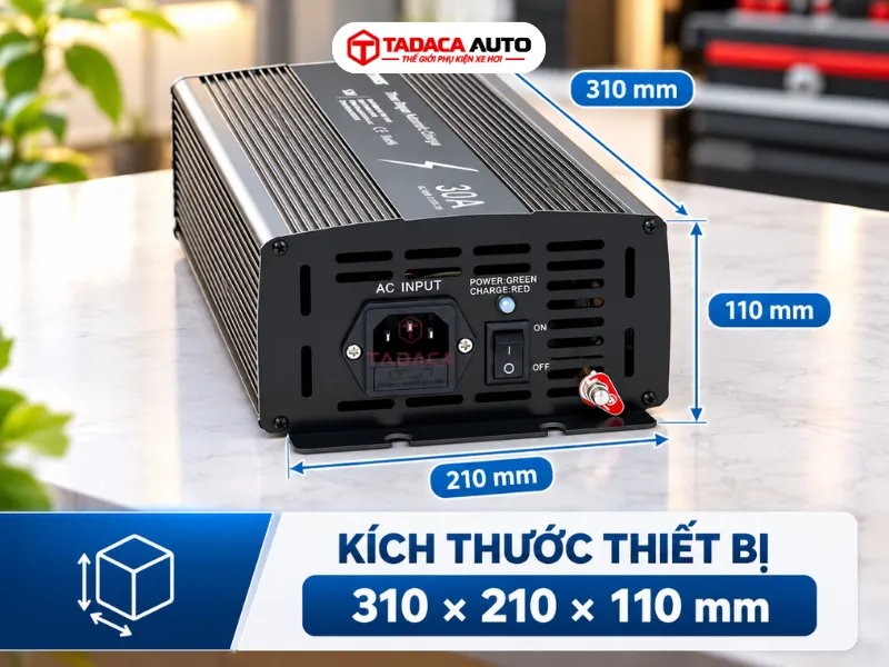 Kích thước thiết bị là 310 × 210 × 110 mm