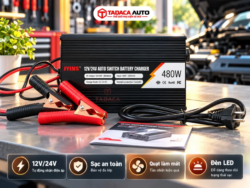 Chế độ 24V hỗ trợ bình tối đa 200Ah