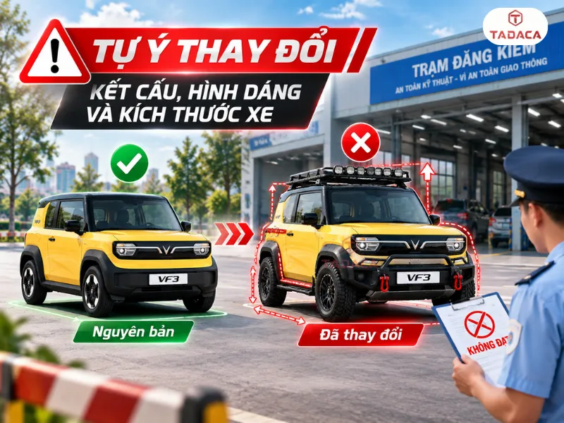 Tự ý thay đổi kết cấu, hình dáng và kích thước xe