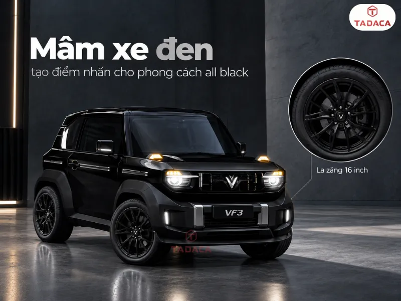 Mâm xe đen tạo điểm nhấn cho phong cách all black