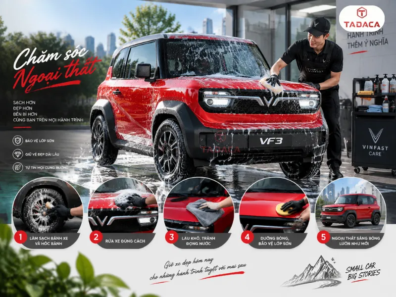 Chăm sóc ngoại thất VF3 màu đỏ trong quá trình sử dụng