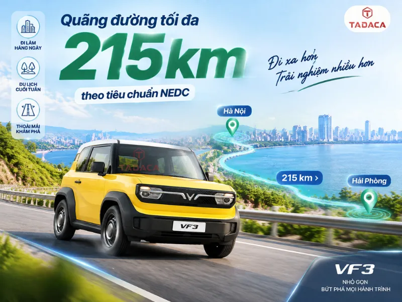 Quãng đường tối đa 215 km theo tiêu chuẩn NEDC