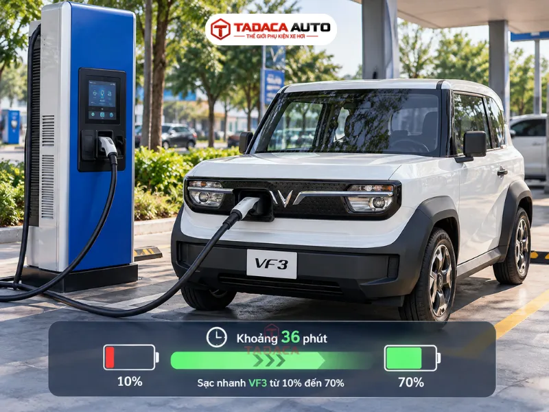 Thời gian sạc nhanh VF3 nên tham chiếu theo mốc 10% đến 70%