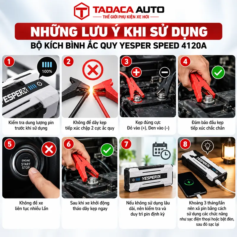 Những lưu ý khi sử dụng bộ kích bình ắc quy Yesper Speed 4120A