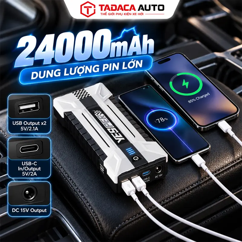 Pin dung lượng lớn 24.000mAh, chủ động hơn khi di chuyển