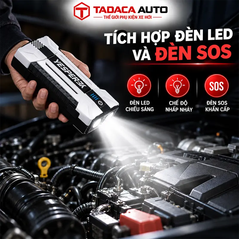 Tích hợp đèn LED và đèn SOS, hỗ trợ xử lý sự cố ban đêm
